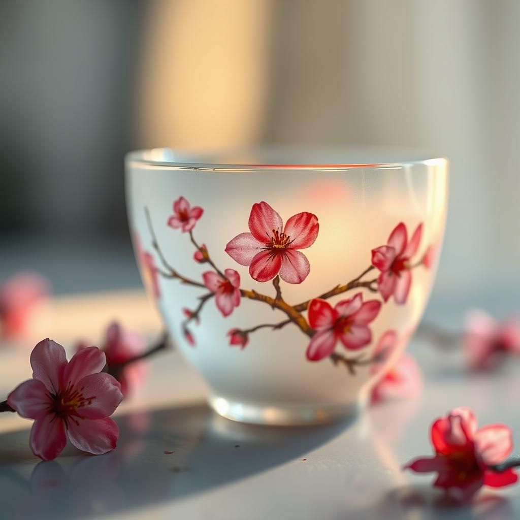 China Cup with Cherry Blossoms Still Life