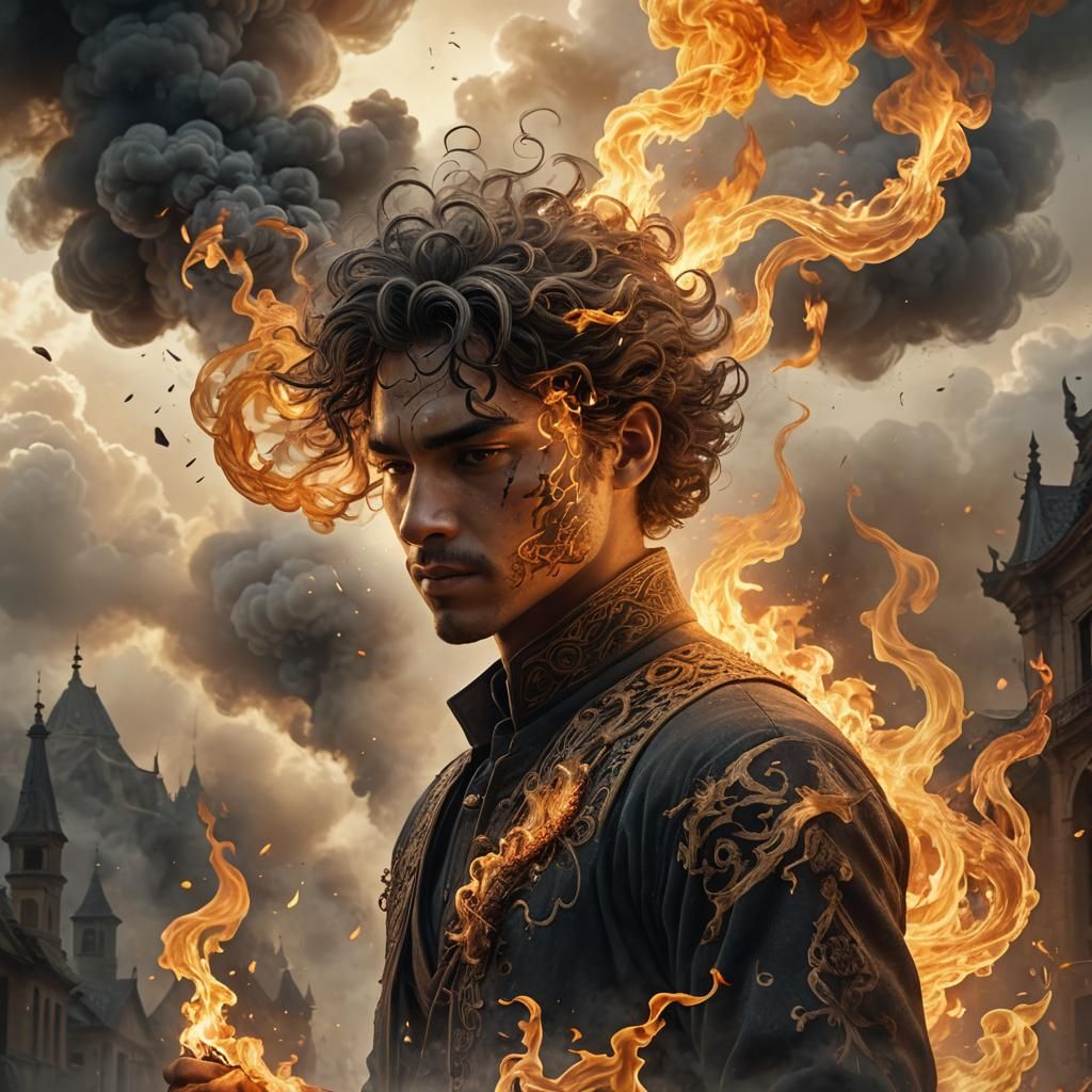 Smoke Person Extinguishes Flame: Fantasy Concept Art