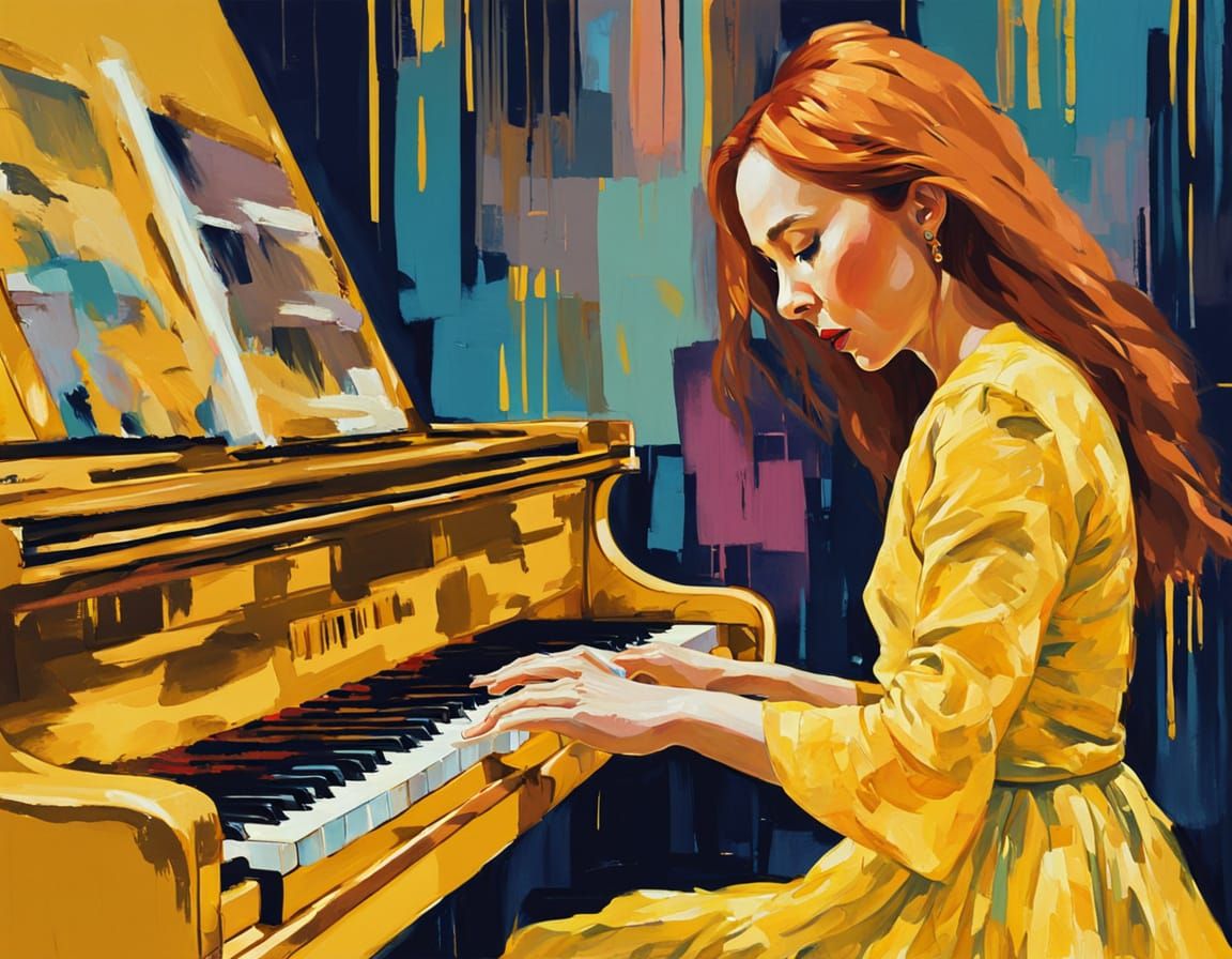 Baroque Pop Art Portrait of Woman at Piano