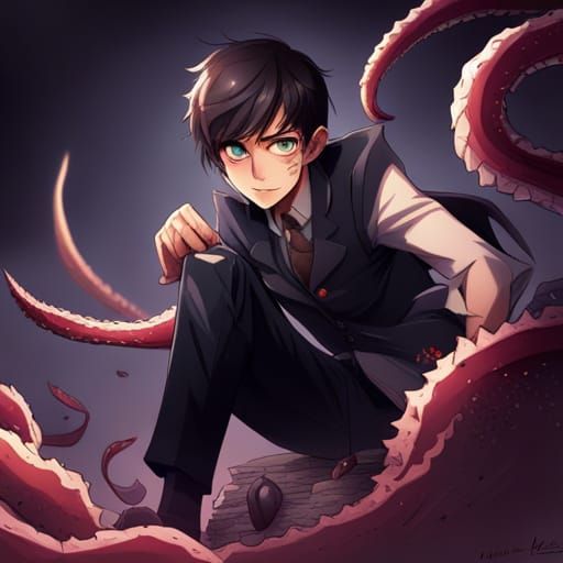 Menacing Tentacle Monster in Anime Style