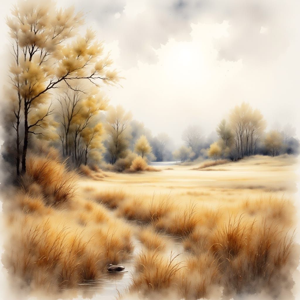 Jaworzno, Poland Landscape in Antique Watercolor Style