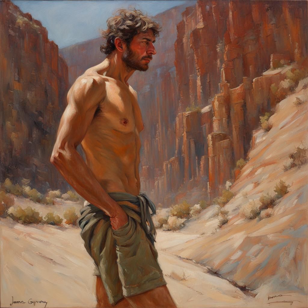 Nude Man: Oil Painting in Gurney Style