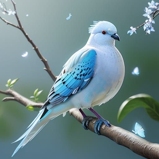 Hyper Realistic Dove with Shimmering Sapphire Feathers