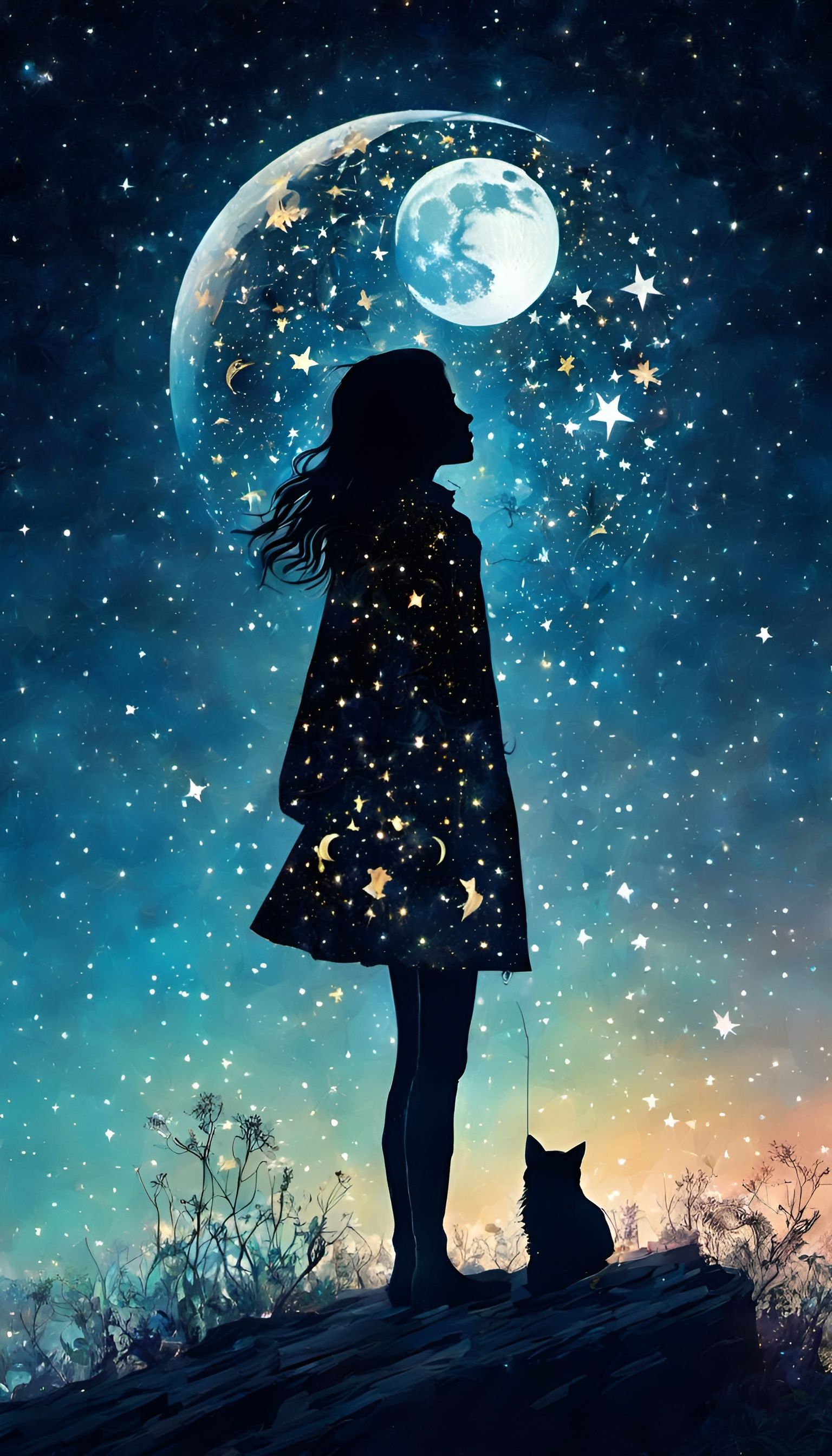Whimsical Starry Galaxy Double Exposure Collage