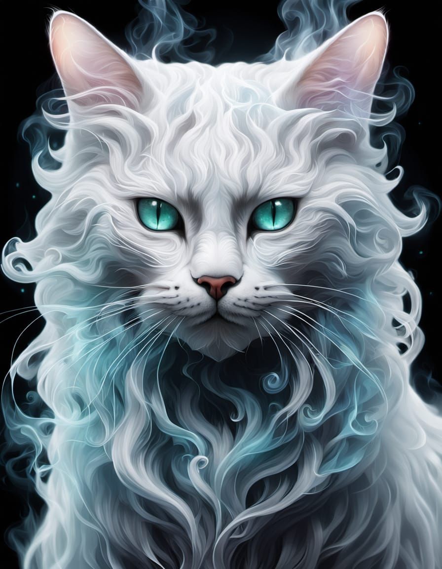 Ethereal Smoke Cat Rises from Match Head