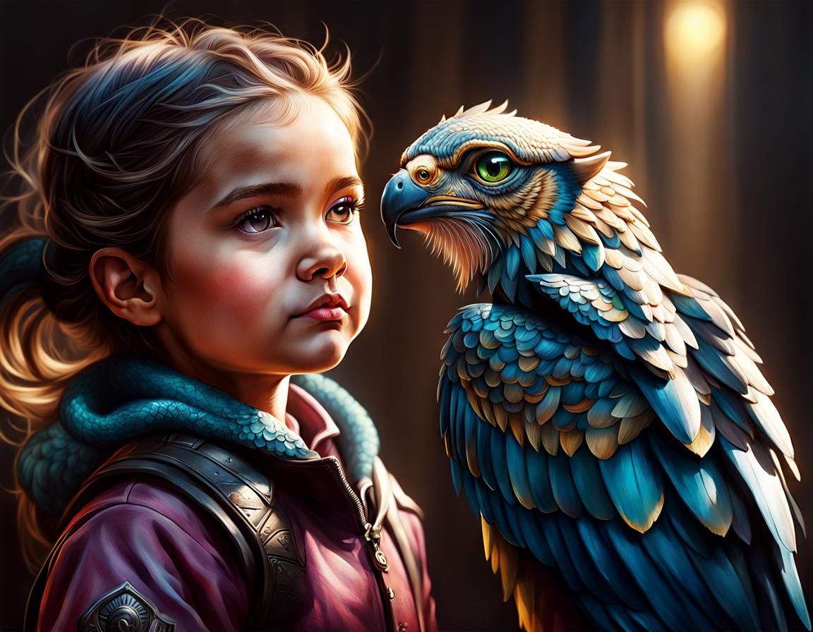 Girl with Pet baby Gryphon