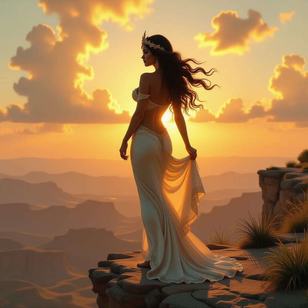 Nymph on Infinity Precipice in Golden Hour