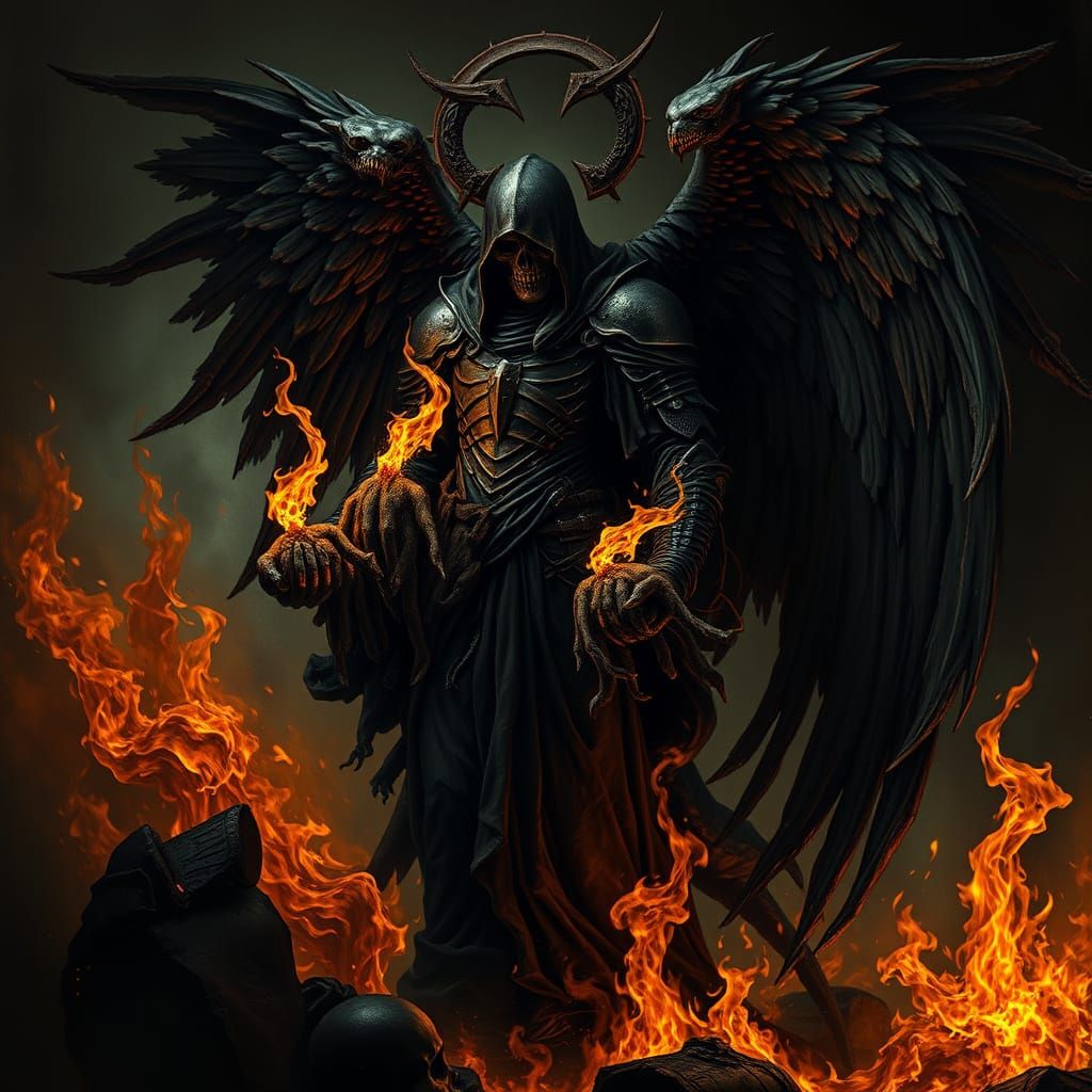 Mysterious Dark Angel of Death in Hellish Realm, Inspired by...