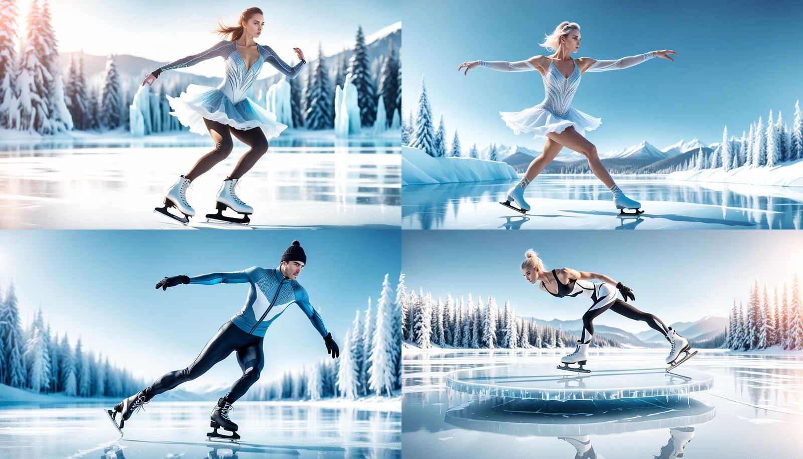 Sci-Fi Ice Skater on Frozen Lake, Hyperrealistic Style