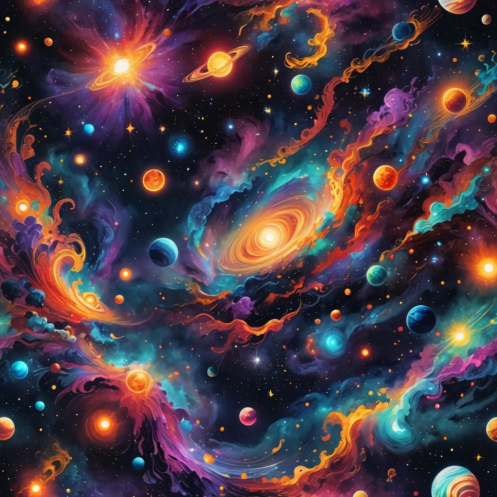 Cosmic Astral Landscape in Mixed Media Style