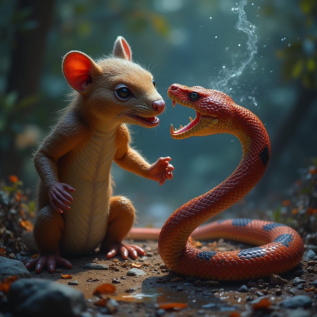 Mongoose vs Cobra in Dramatic Action Painting Style