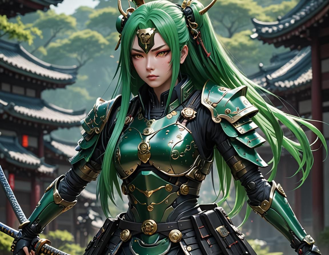 Cyborg Samurai Girl in 3D Anime Art Style