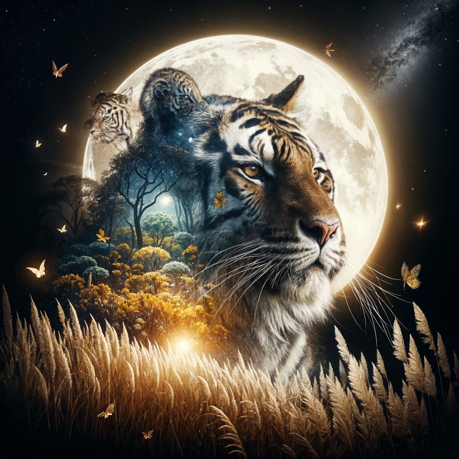 Mystical Savannah Tiger Double Exposure