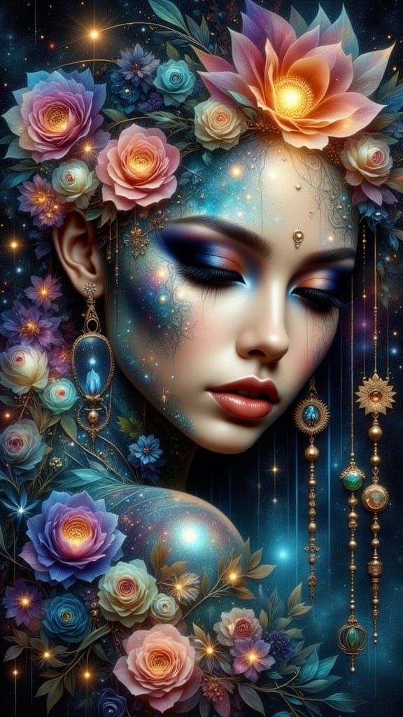 Cosmic Justice Fairy Body Art Mural in Dye-Transfer Style