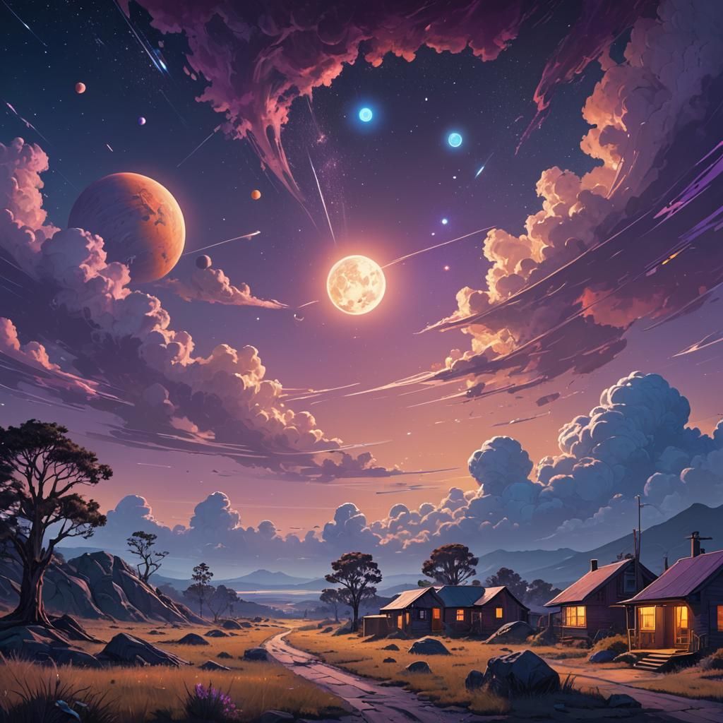 Celestial Starry Night in Digital Matte Painting Style