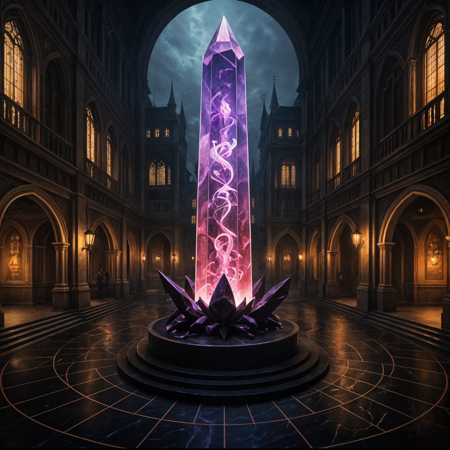 Dark Fantasy Plaza with Crystal Obelisk