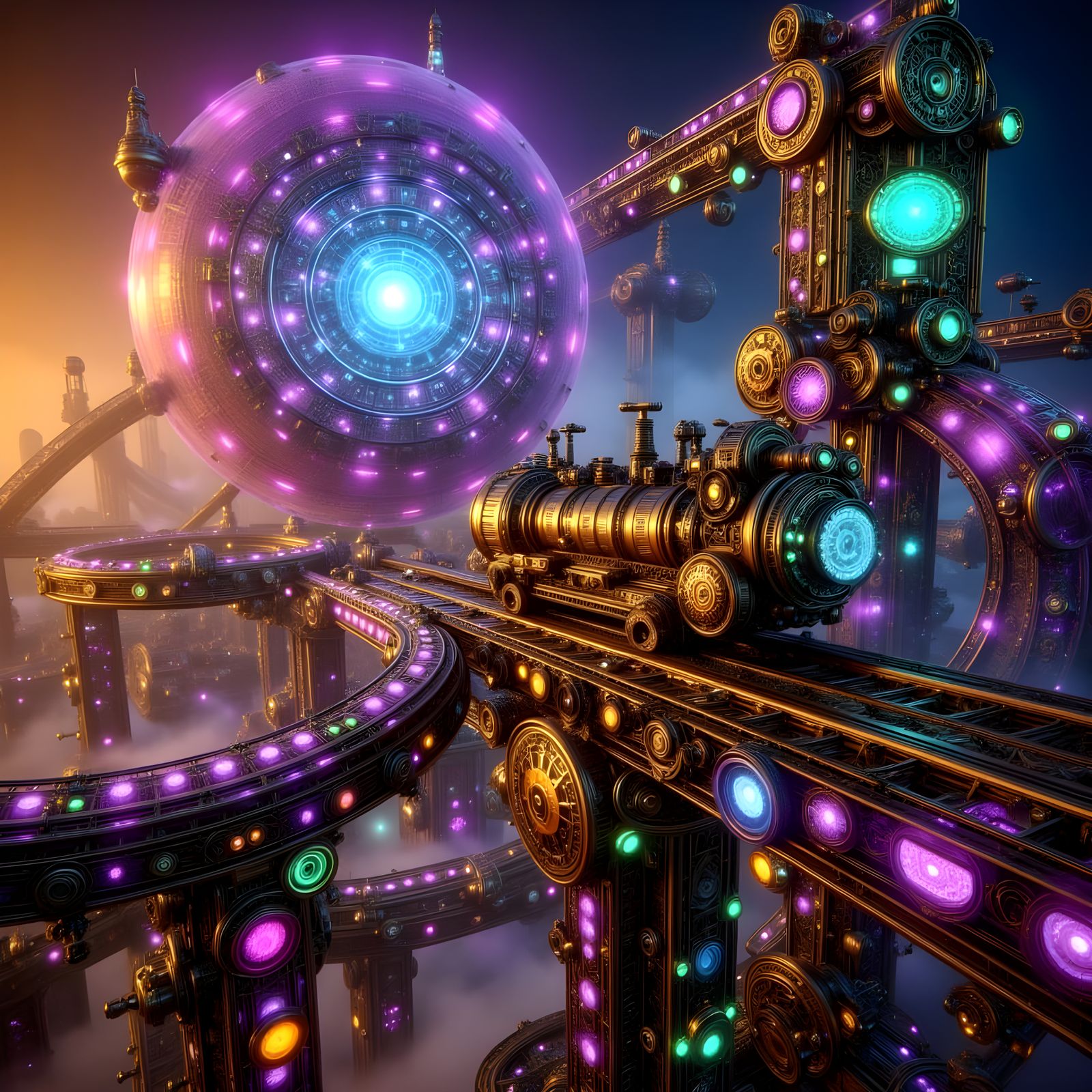 Steampunk Atomic Rollercoaster on Fractal Fibonacci Track