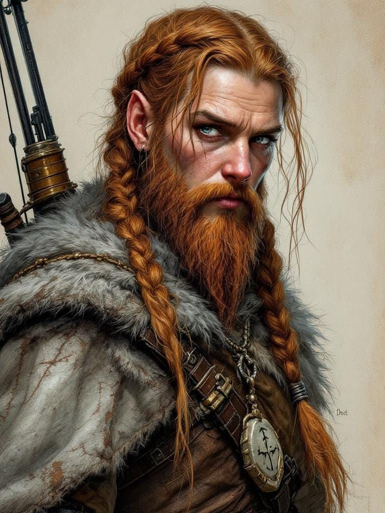 Dwarf Ranger Portrait with Crossbow, Detailed Painting