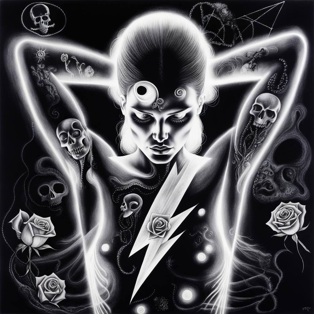 Kids Crayon drawings ,surreal (child's drawing )of a goth wo...