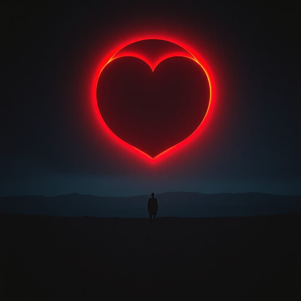 Surrealist Masterpiece: Heart-Shaped Eclipse in Desolate Dre...