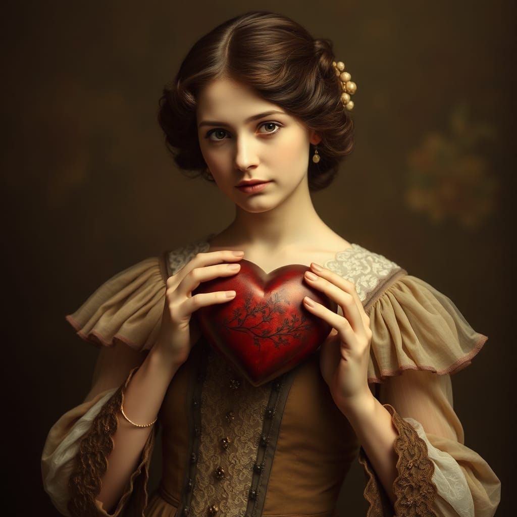 Edwardian Woman Holding a Heart