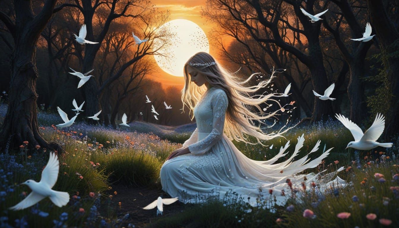 Ethereal Surrealism: Mythical Creatures Amidst Delicate Silh...