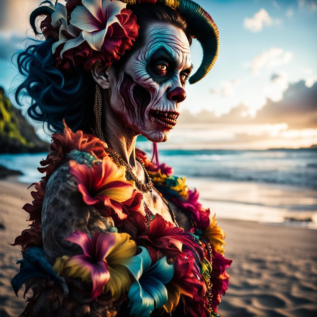 Zombie Monkey Clown on Hawaiian Beach