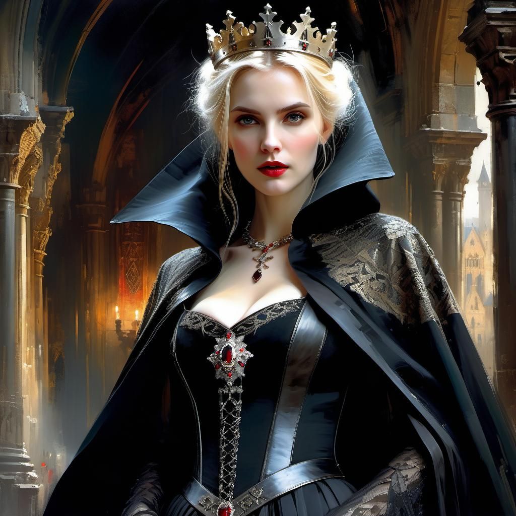 Blond Vampire Queen in Medieval Fantasy Style
