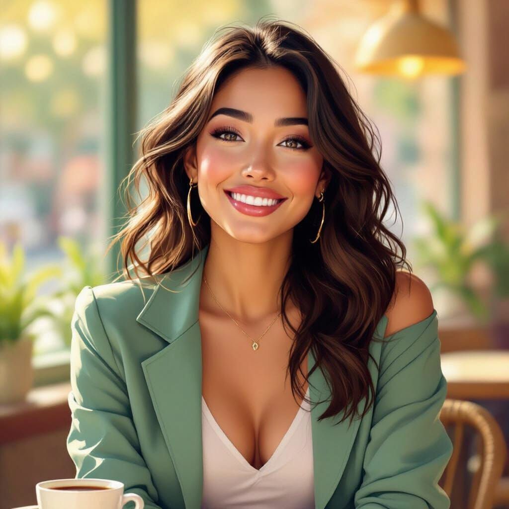 Joyful 25-Year-Old Woman in Vibrant Park Illustration