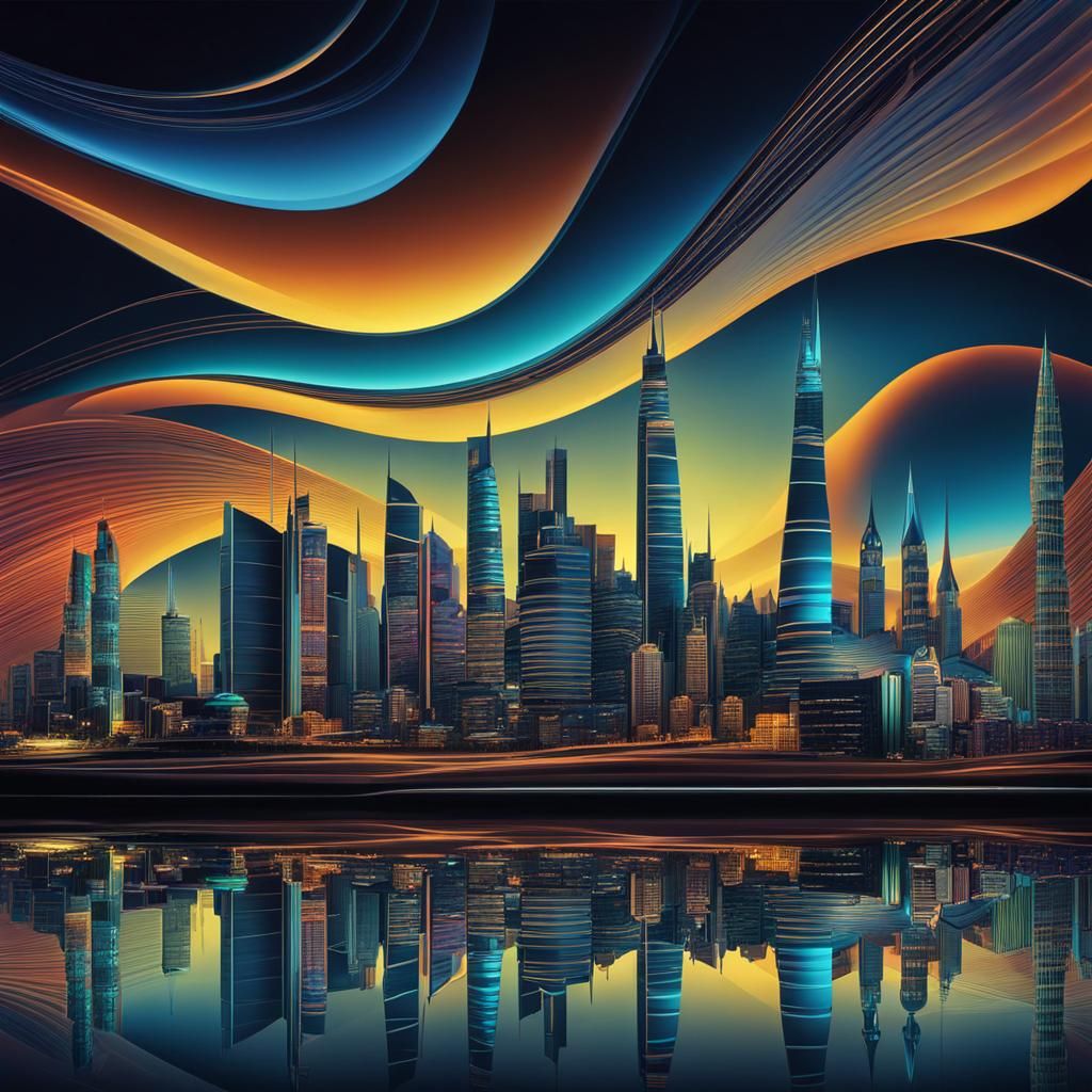 Futuristic Glass Cityscape at Night in Technicolor