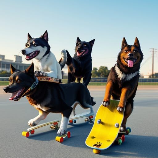 Adorable Canines Skateboarding in Action