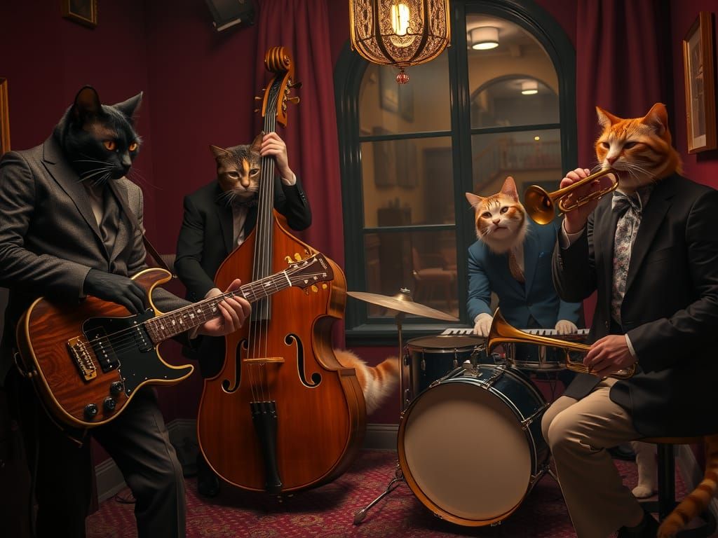 Feline Jazz Quartet Performs in Smoky Nightclub