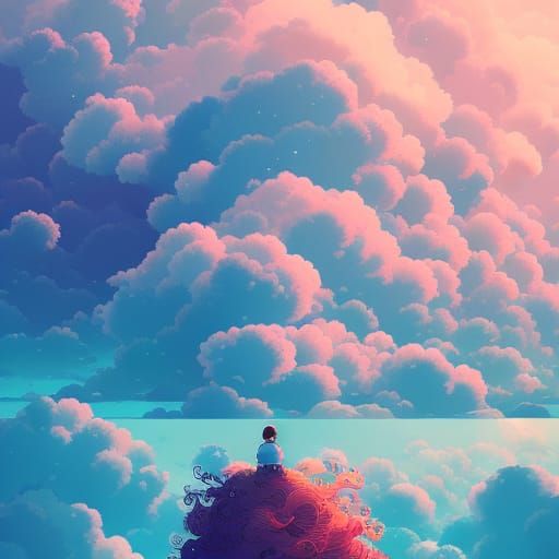 Ocean and Clouds in Studio Ghibli Style