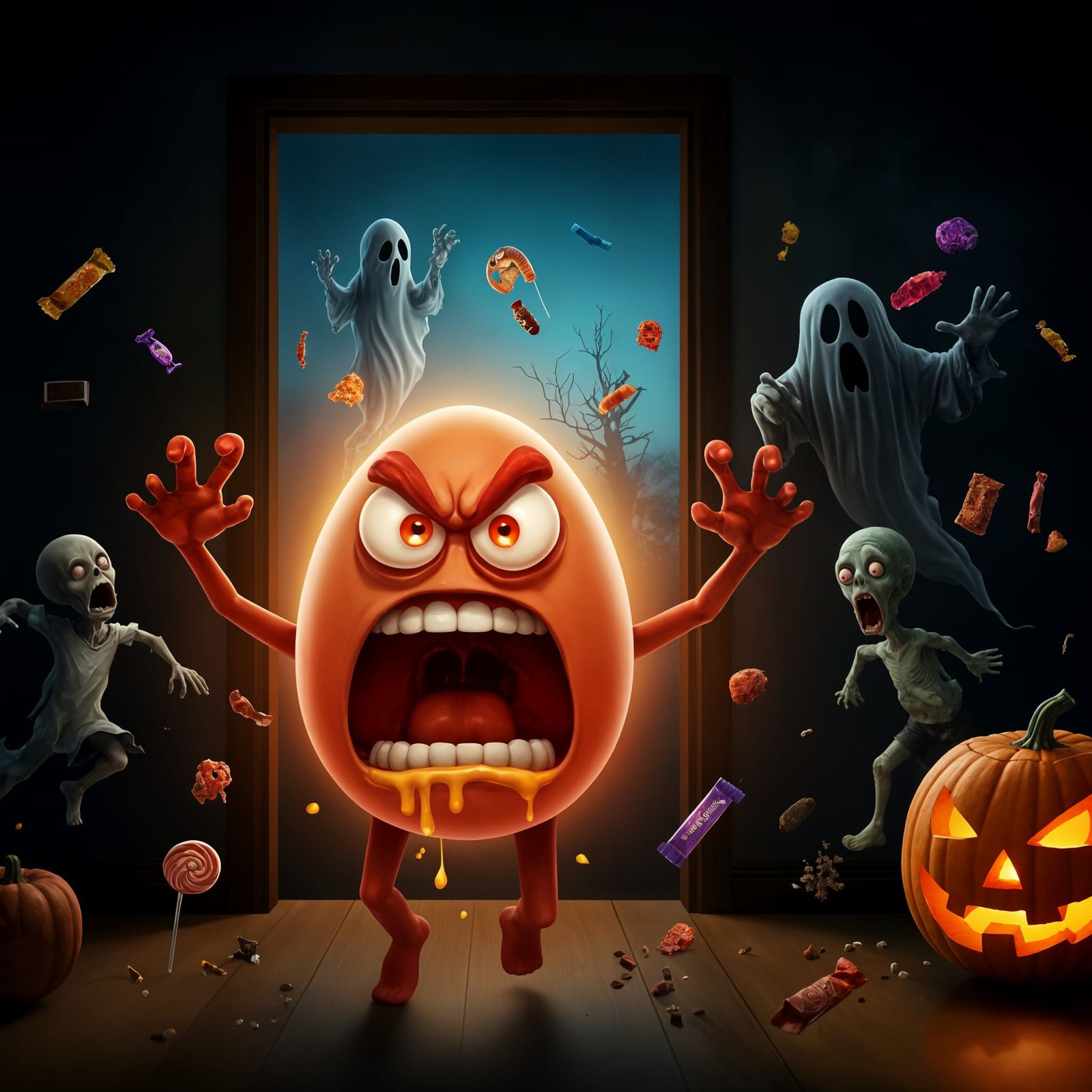 Furious Glowing Egg Scares Halloween Ghosts