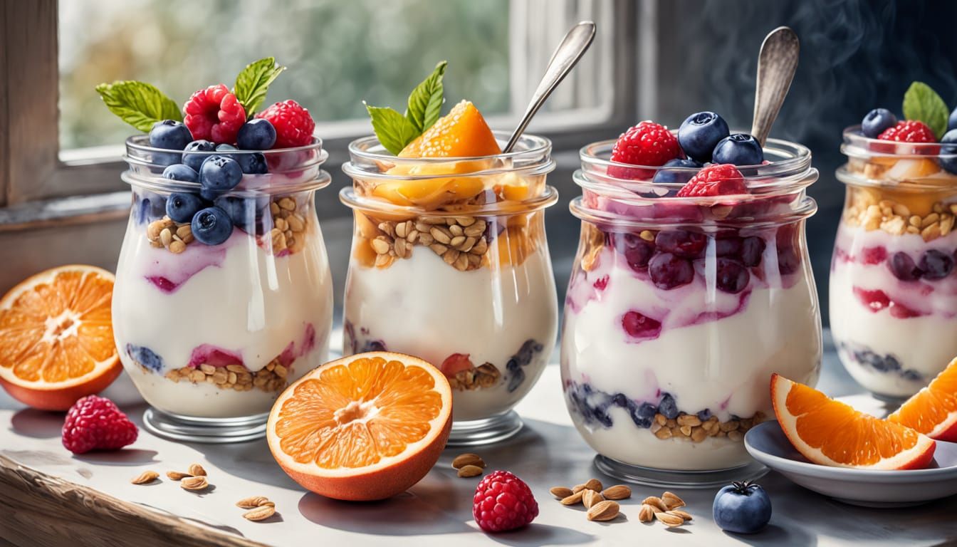 Whimsical Watercolor of Fruit Yogurt Pots