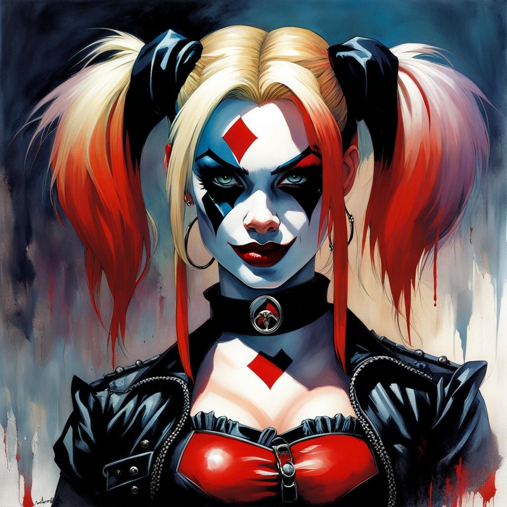 Gothic Harley Quinn Portrait in Expressionist Style