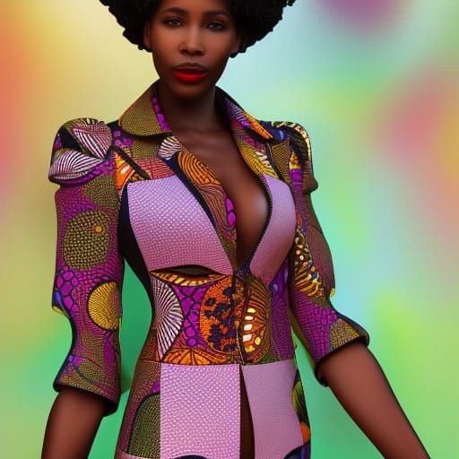 Portrait of Secret flower garden, beautiful African Woman futuristic leather jacket and dress, decorated dining hall, de...