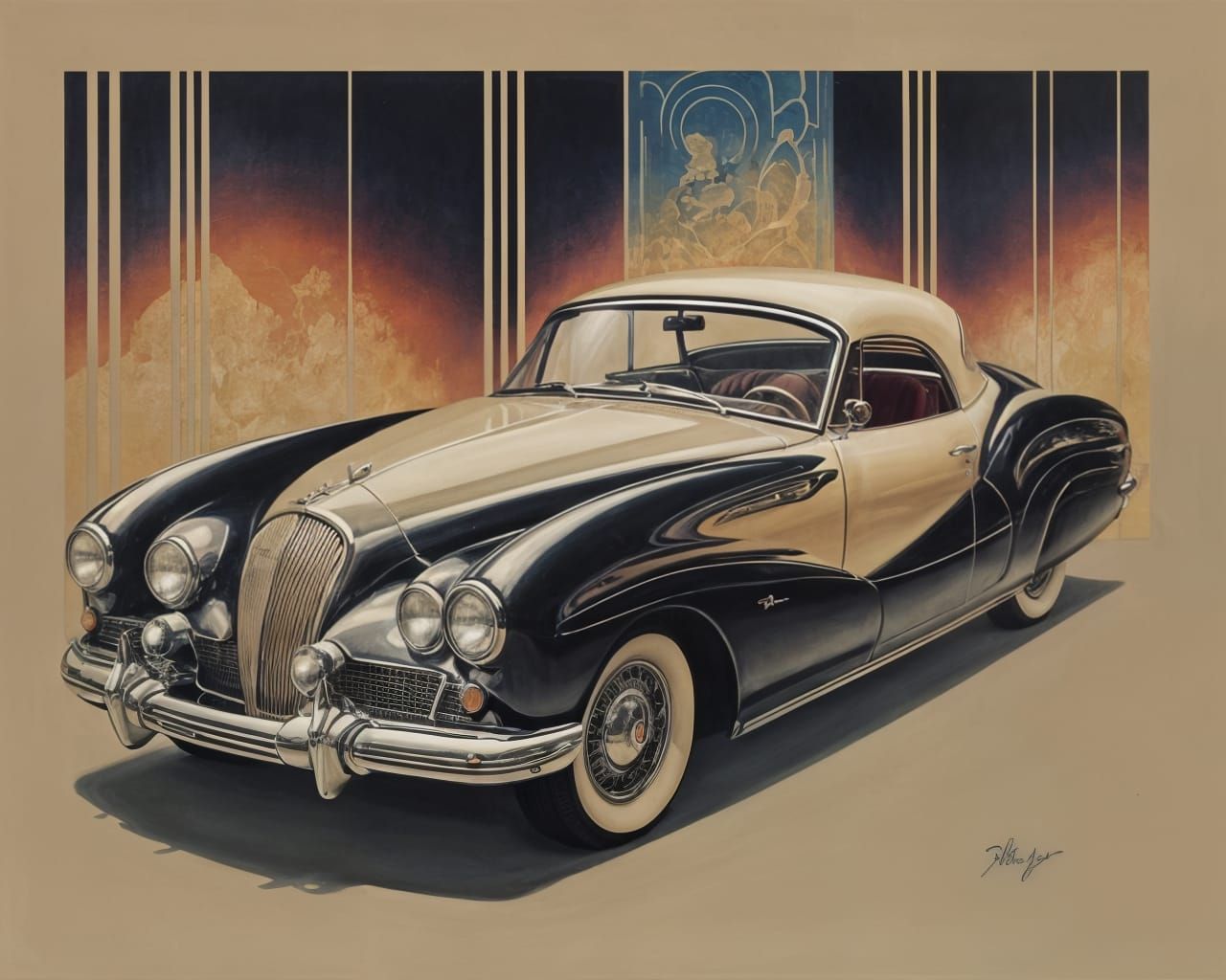 Elegant Art Deco 1958 Luxury Car Painting