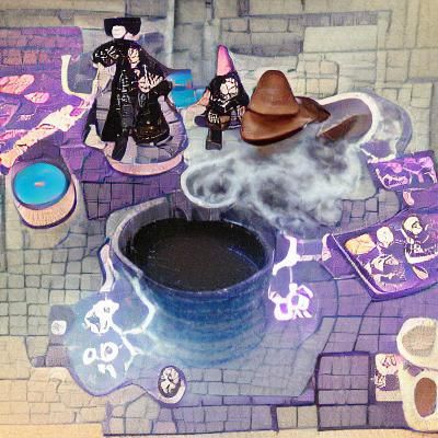 Goth Cowboy Wizard Brewing Potions in Dungeon