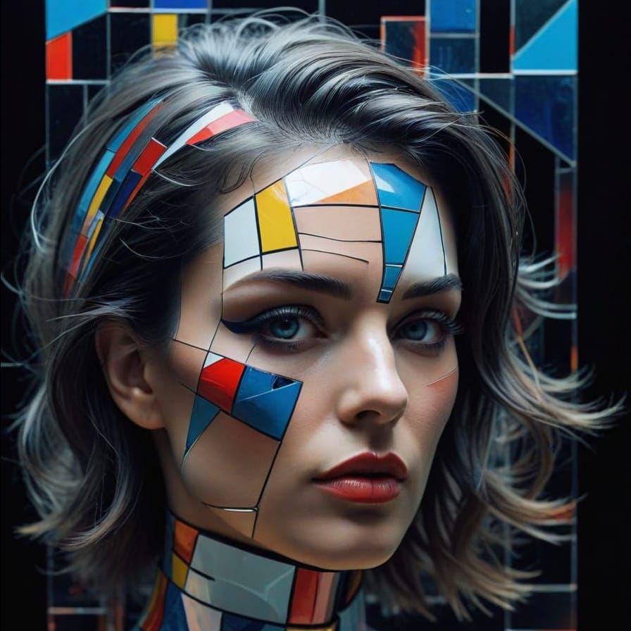 Ryoji Ikeda Glitch Photo of 1950s Pin-Up in Cubism Style