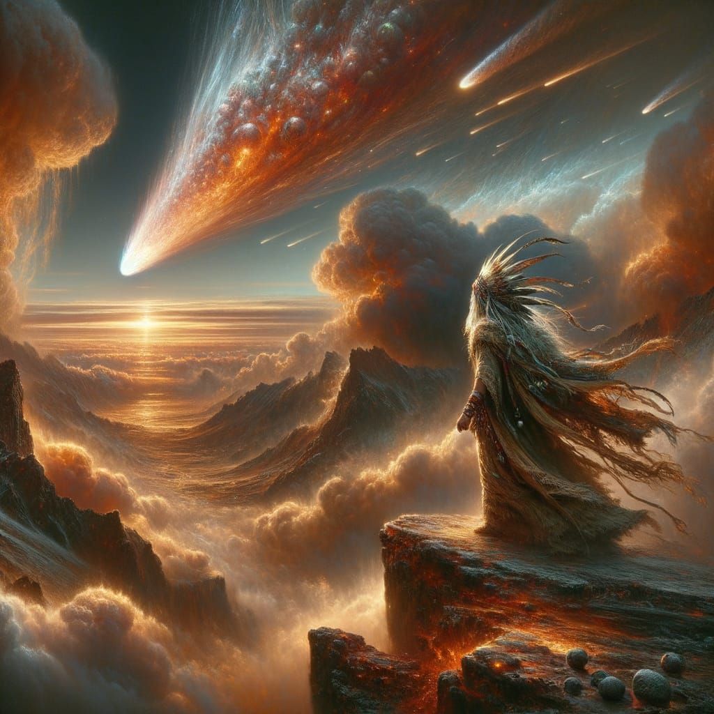 Shaman Witnessing Comet Impact: Digital Matte Painting