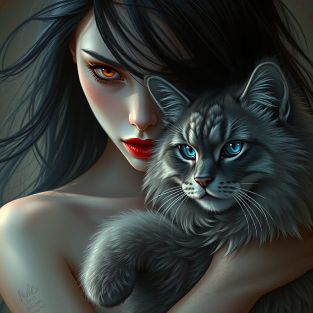 A digital art portrait in a dark fantasy style featuring a p...