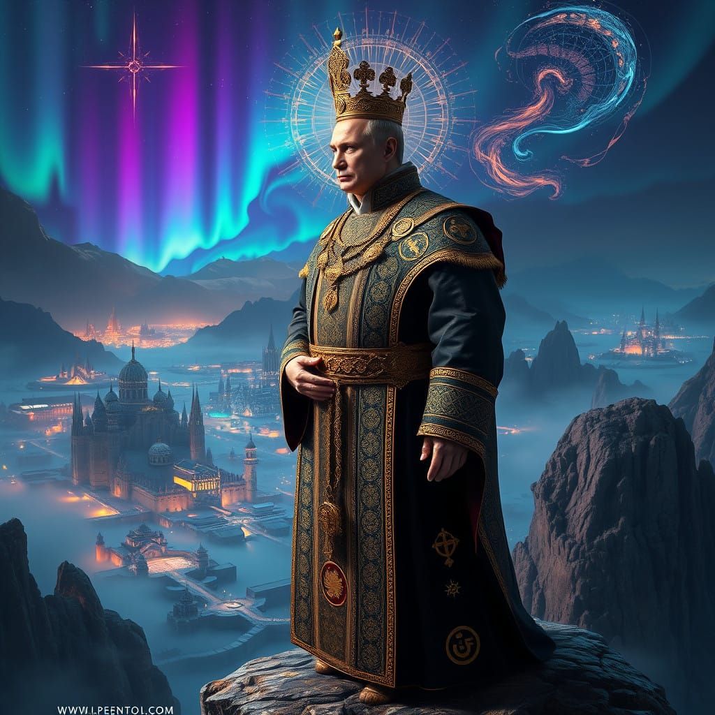 Regal Vladimir Putin Amidst Ethereal Landscape