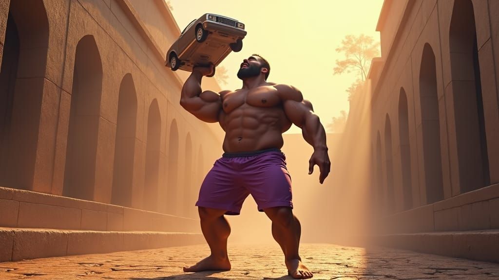 Titan Bodybuilder Flexing in Fantasy Concept Art