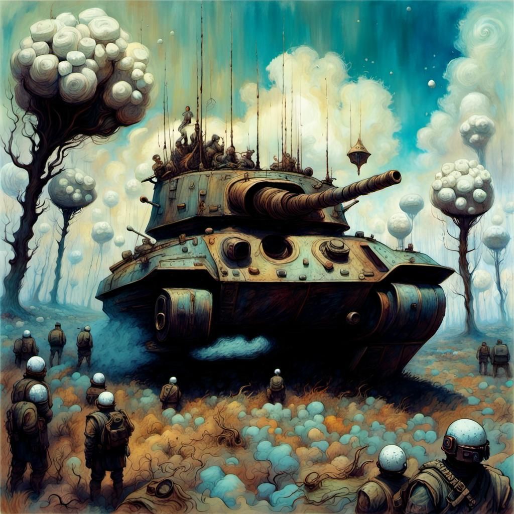 Surreal Furry Tanks on Dream Battlefield, Hyperdetailed