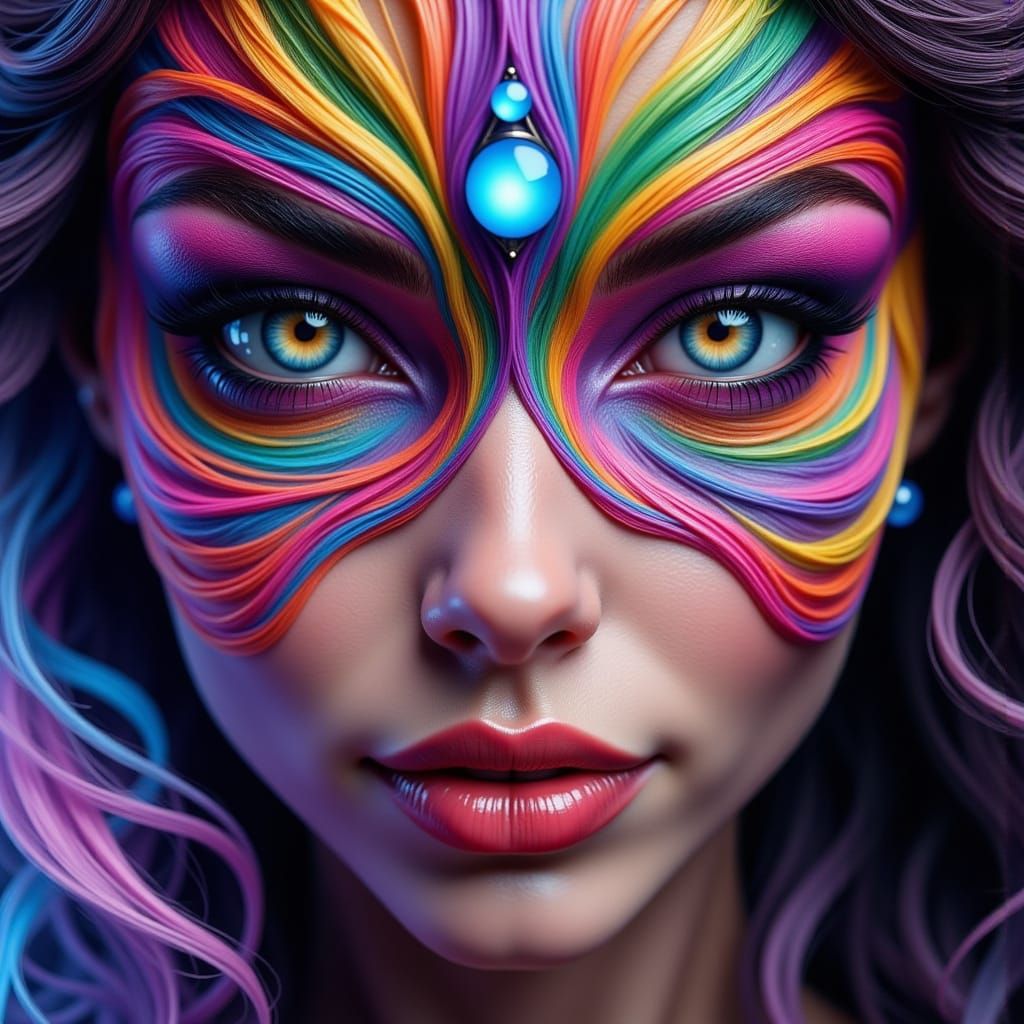 Mystical Woman's Face of Swirling Rainbow Magic