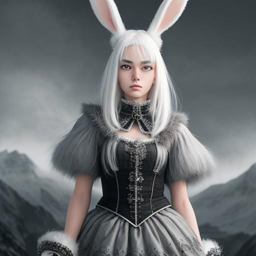 Girl with Bunny Ears in Hyperrealistic Style