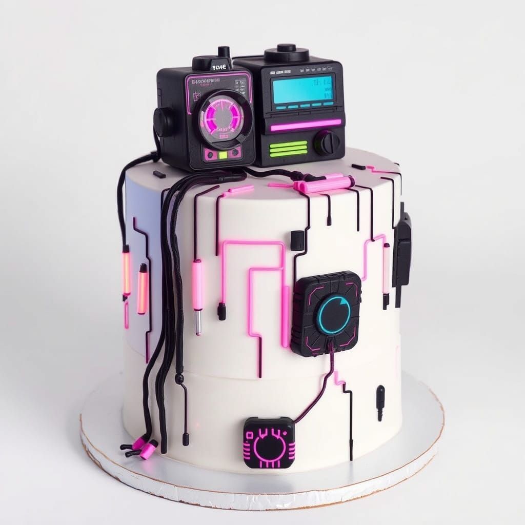 Cybernetic Cyberpunk Cake Masterpiece in Neon Colors