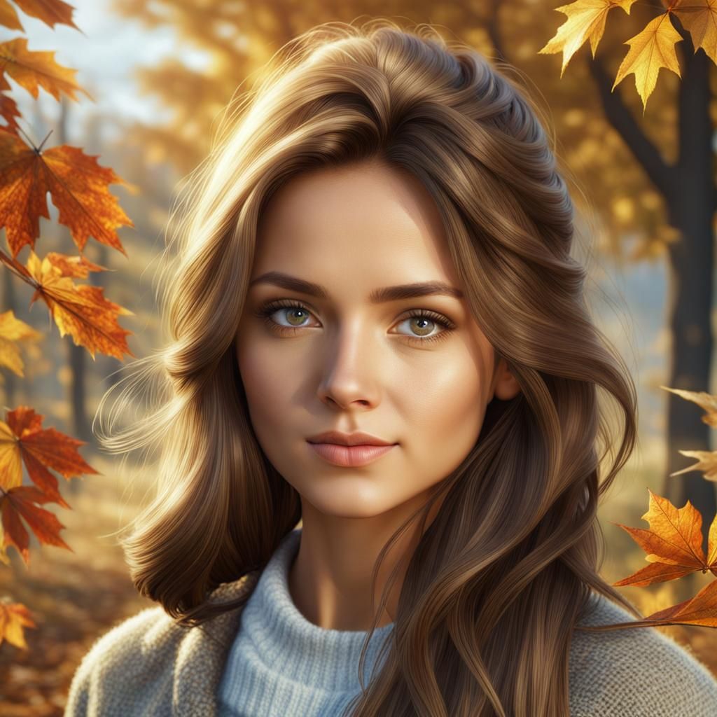 Ultrarealistic Portrait of a Beautiful Woman in Autumn
