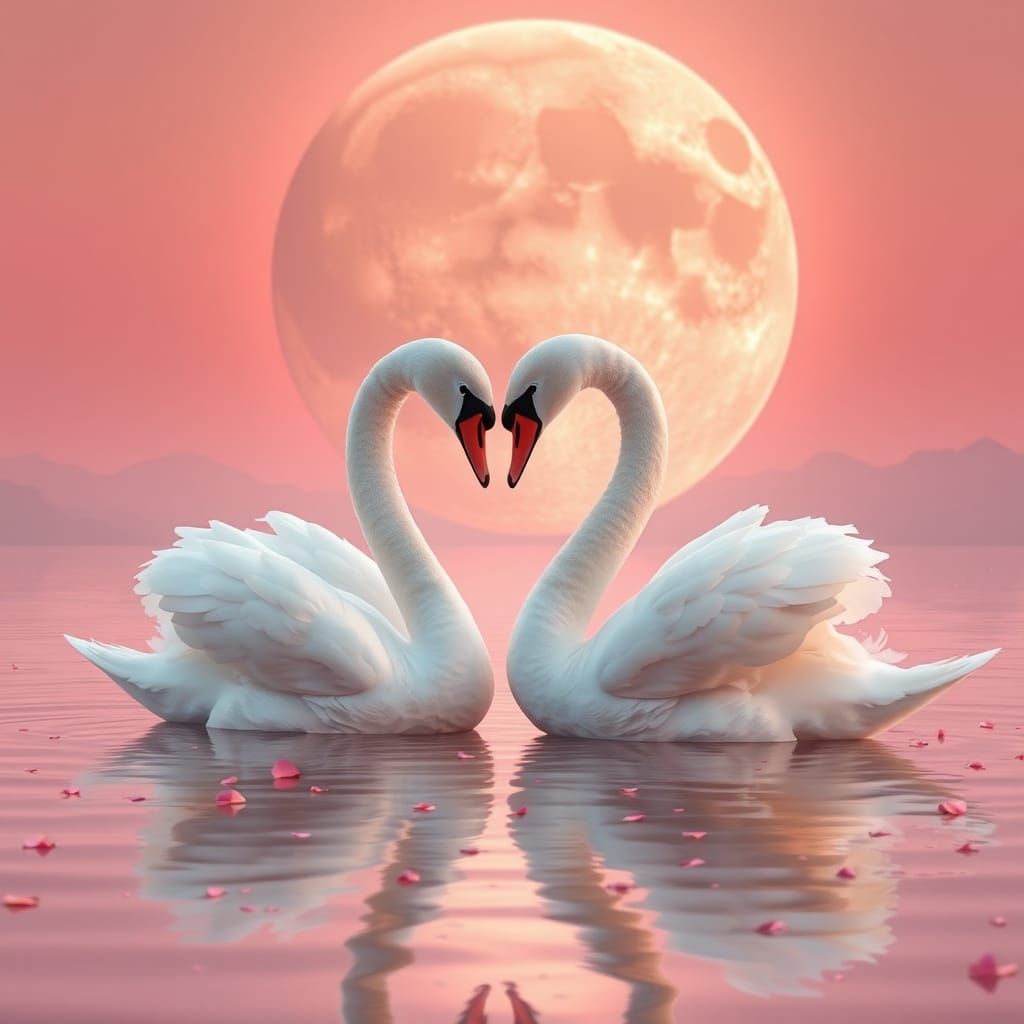 Swan Heart Under Moonlit Sky: A Romantic Scene